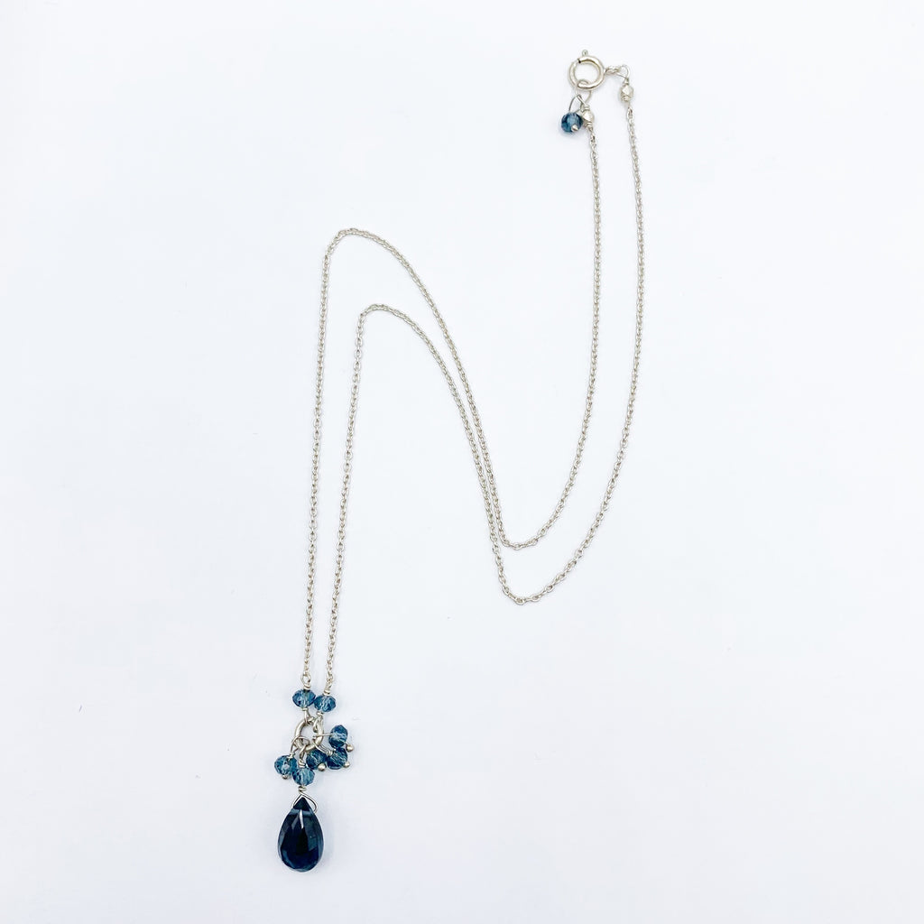White Sterling Silver Necklace with Blue Topaz