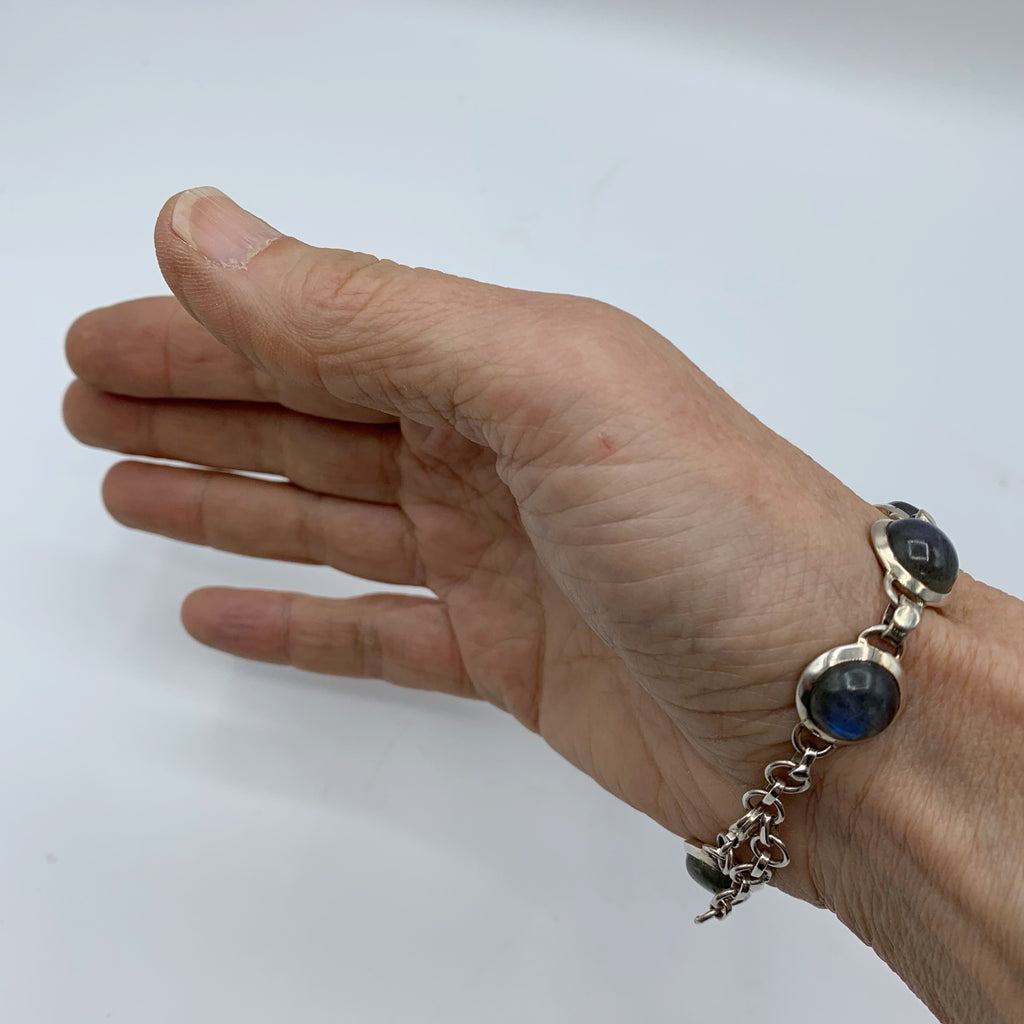 White Sterling Silver Bracelet with Round Labradorites