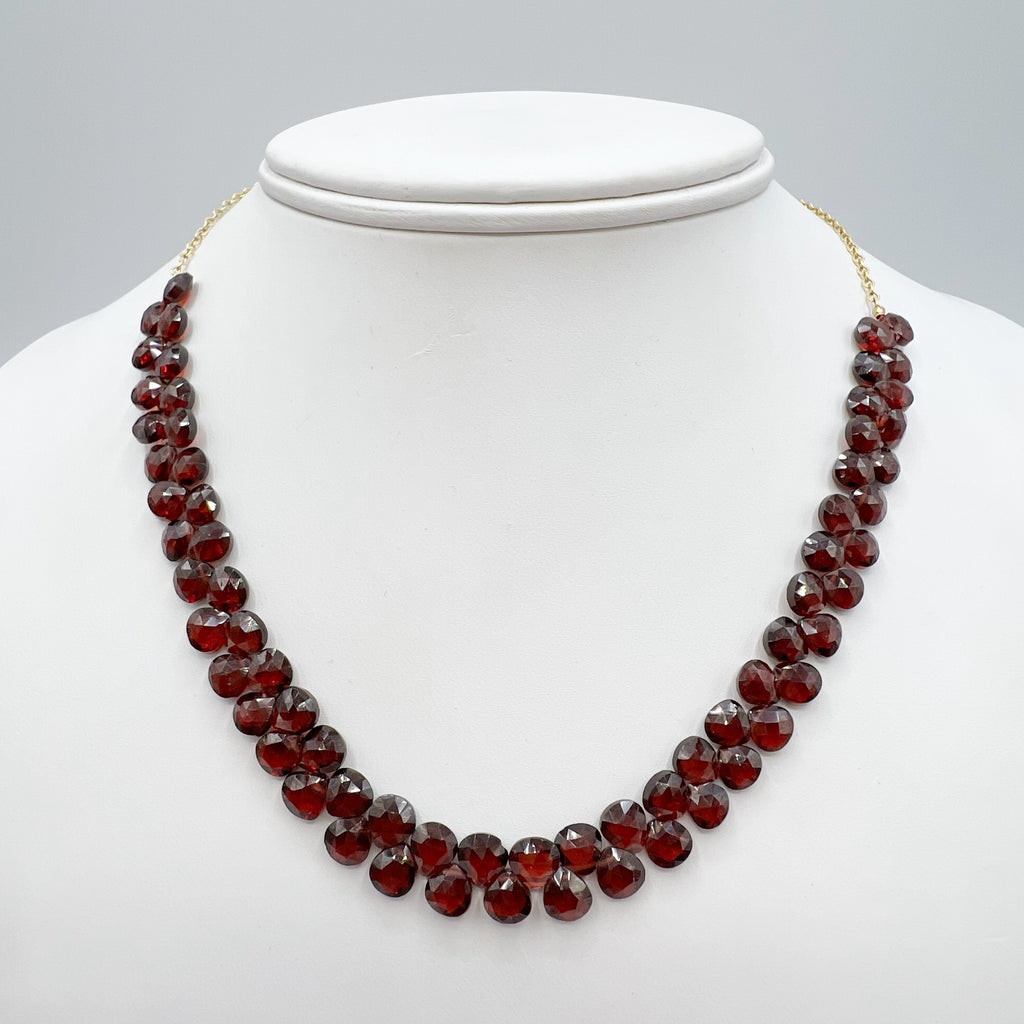 Garnet Briolette Beaded Necklace with Gold