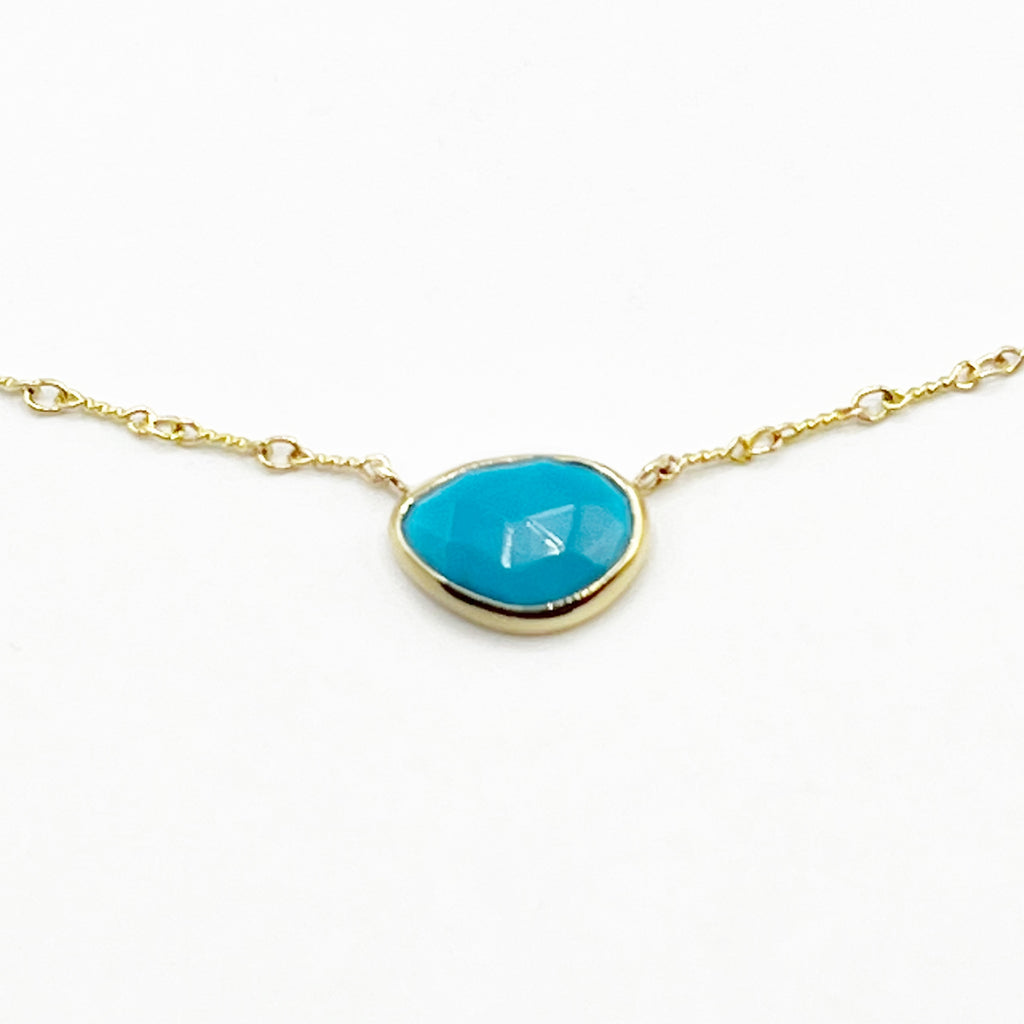 Rose Cut Turquoise set in 14 Karat Yellow Gold