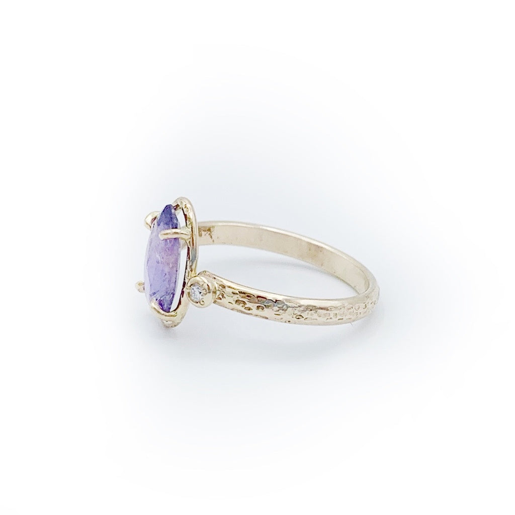 Rose Cut Purple Sapphire and Diamond Ring