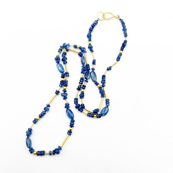 Twilight Blue Kyanite and Gold Beads