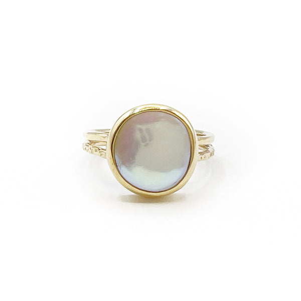 Pearl and 14 Karat Yellow Geometric Ring