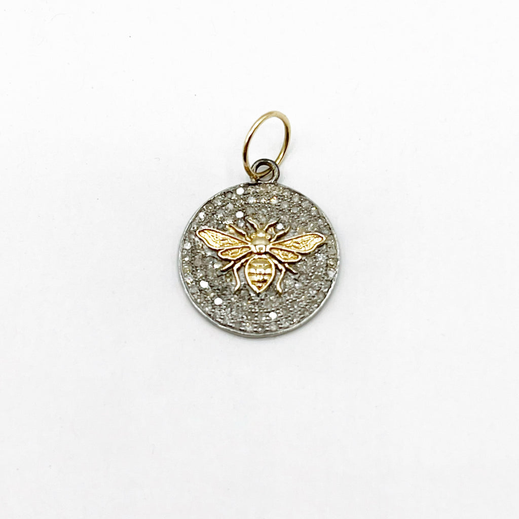 Sterling Silver and 14 Karat Yellow Gold Diamond Bee Drop Pendant