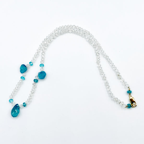 Moonstone Faceted with Apatite Bead and Briolette Necklace