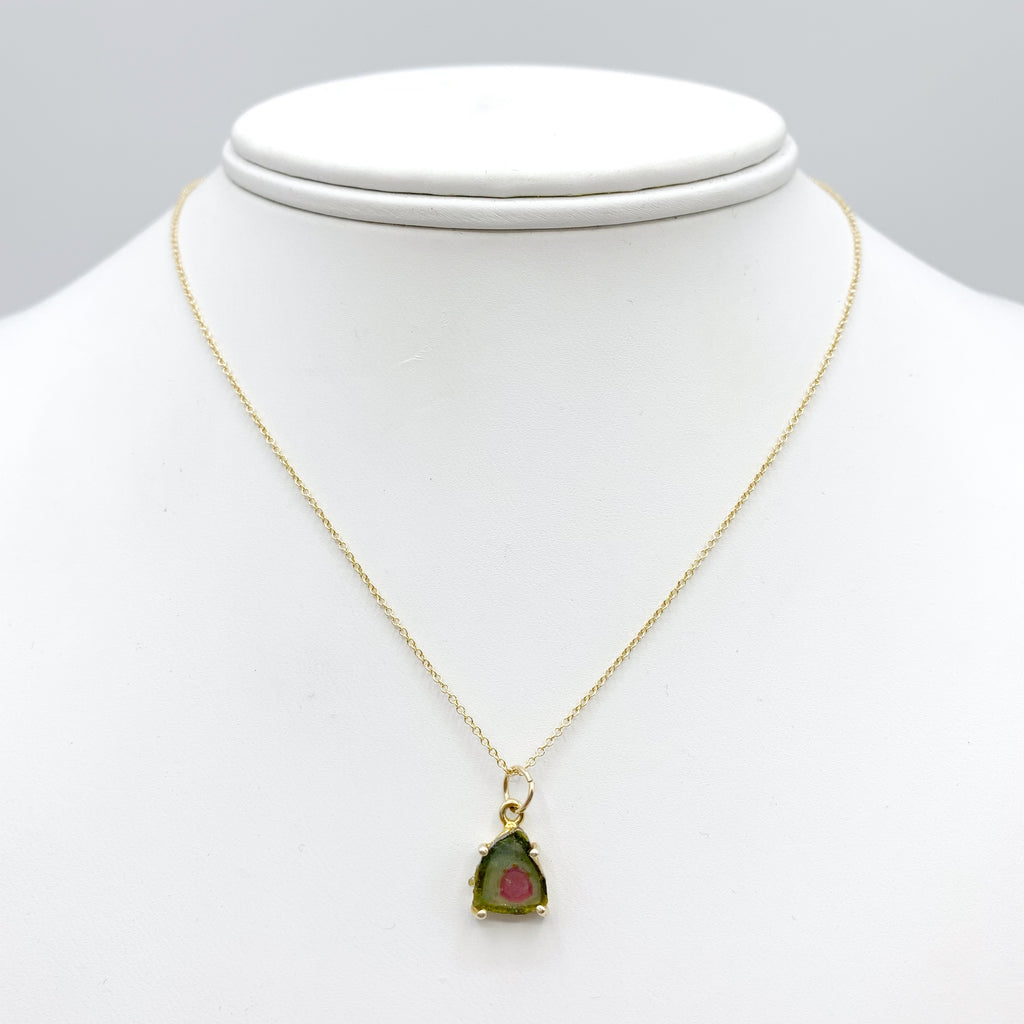 Yellow Gold Plated Triangle Shaped Tourmaline Drop Pendant