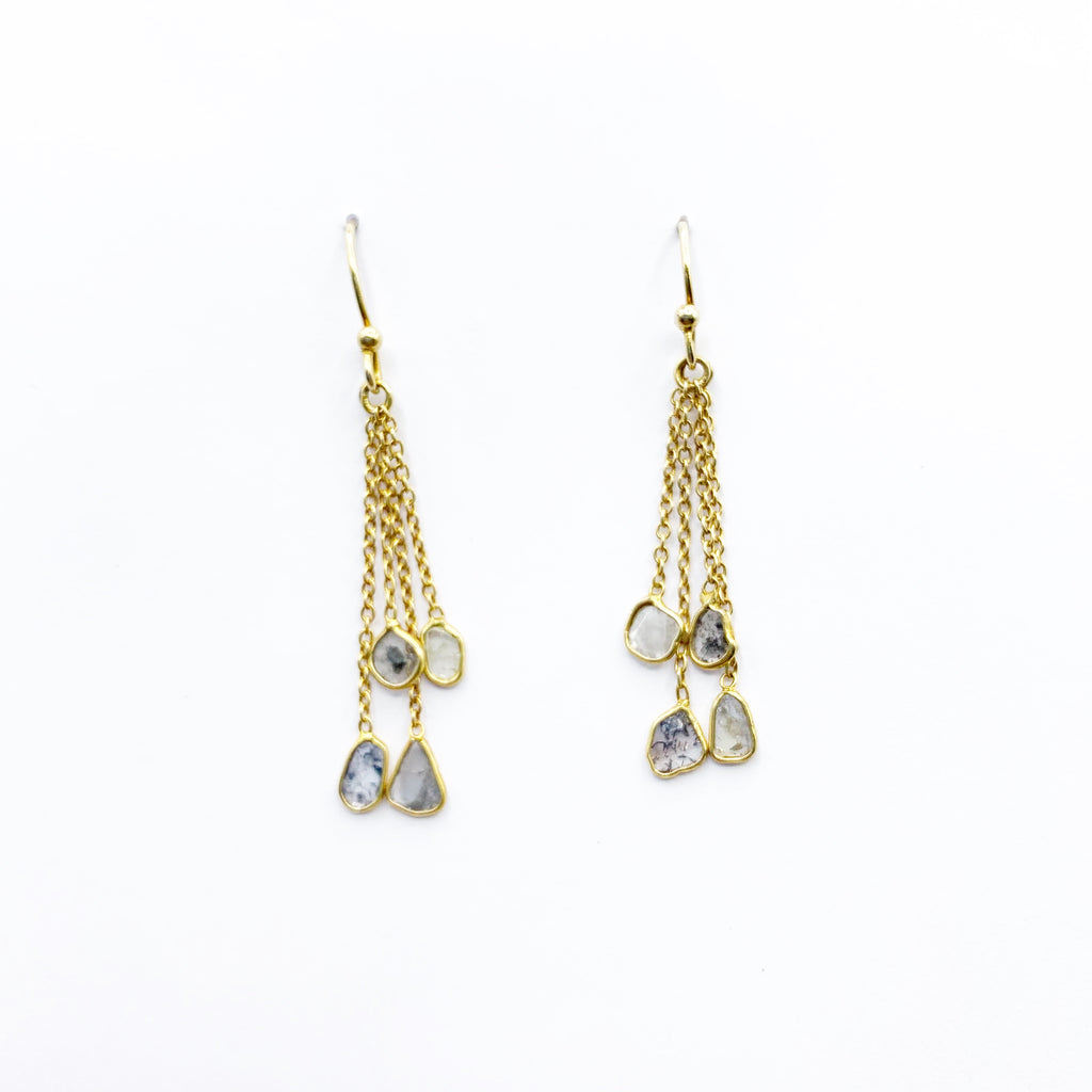 Gold and diamond slice drop earrings