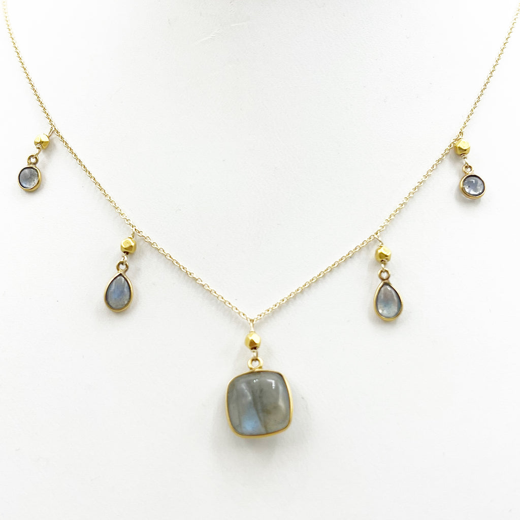 Delicate Greys and Blues Floating on a Golden Chain