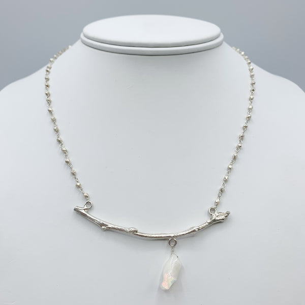 Sterling Silver Branch and Chain with Opal Drop