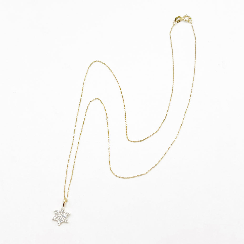 Pave Diamond 14 Karat Yellow Gold Star Necklace