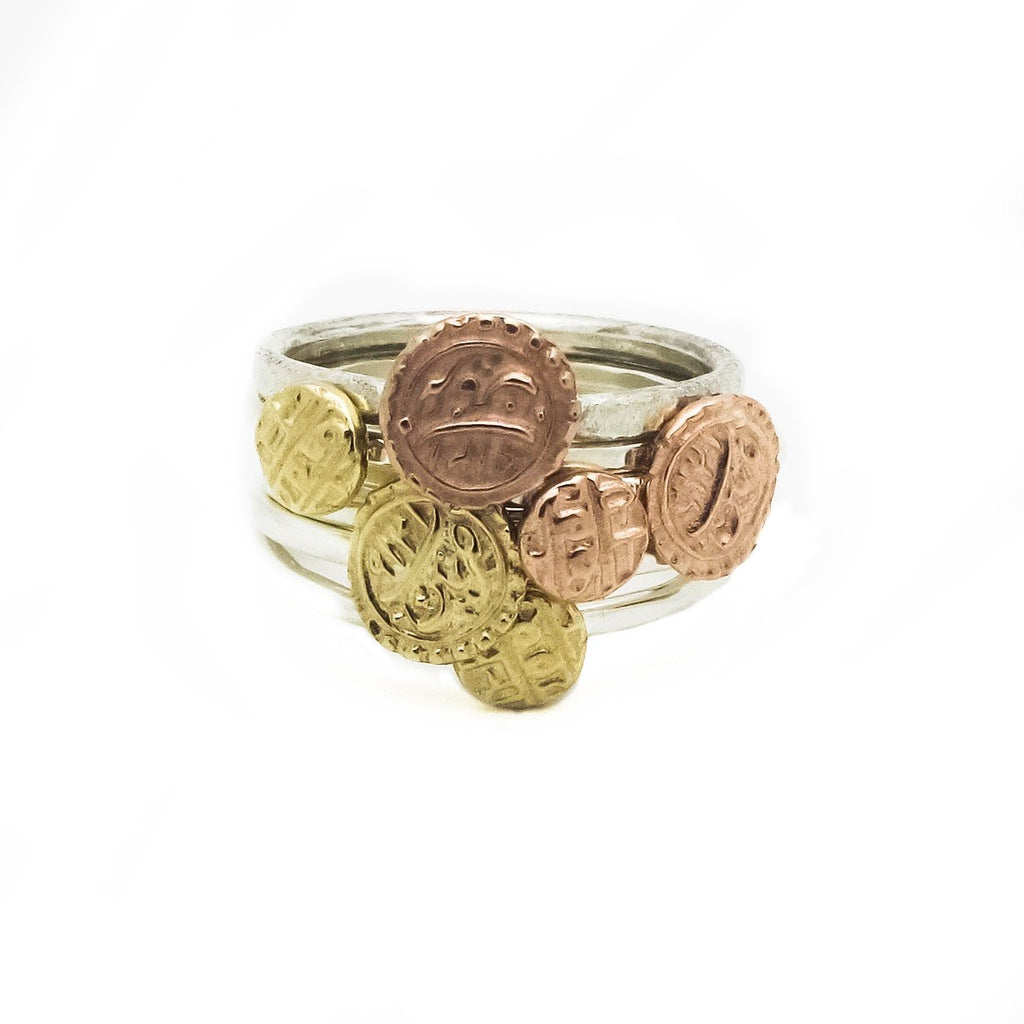 Antique Wedding Coin Stackable Rings 14 Karat Rose/Yellow Gold