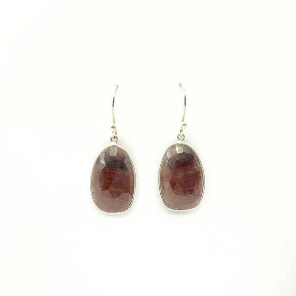 Sterling Silver Oval Ruby Drop Earrings