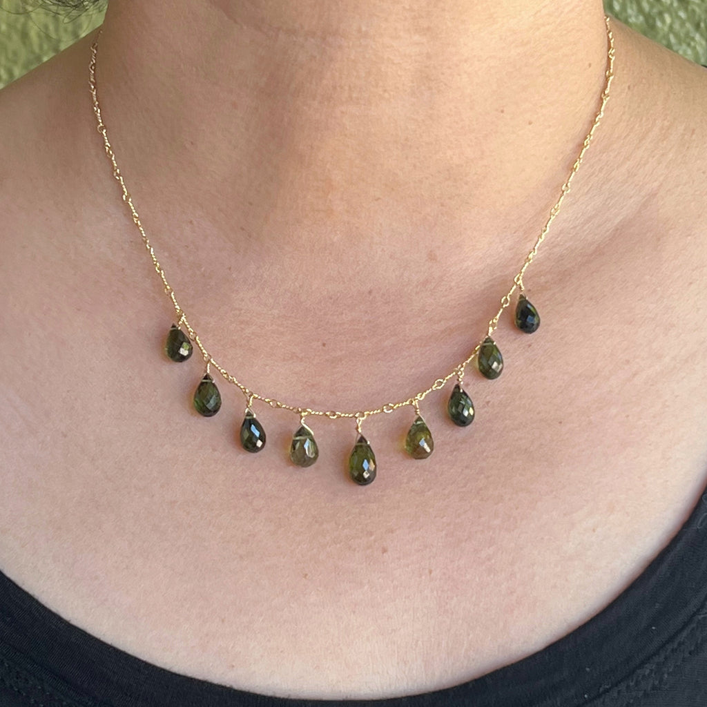 Forest Green Tourmalines on a Golden Chain