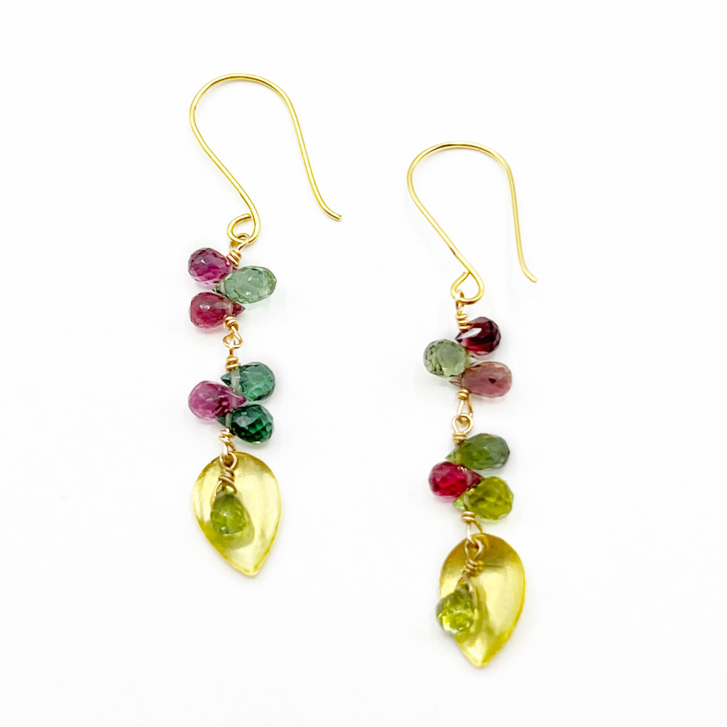Tourmaline 18 Karat Yellow Gold Petal Drop Earrings