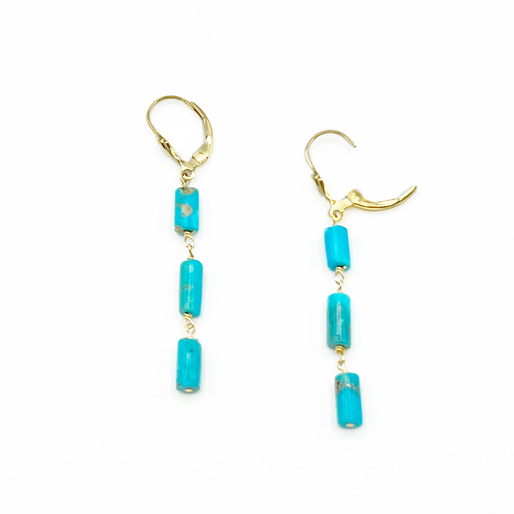 Turquoise Tubes on Gold Filled Wire Earrings