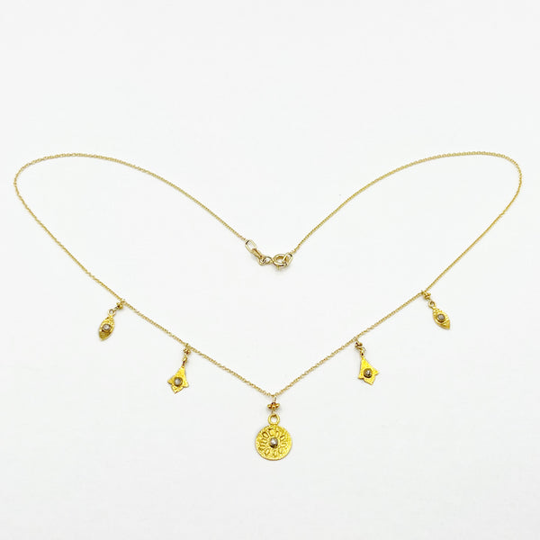 Bright Gold and Diamonds Floating on a Gold Chain