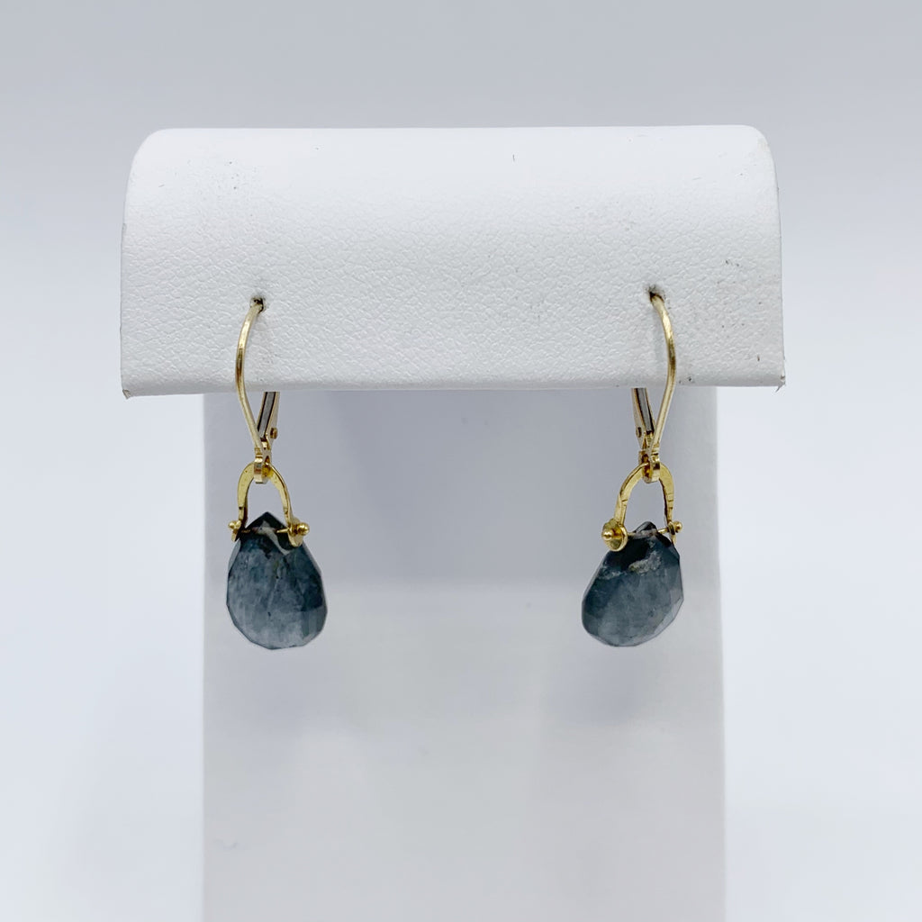 Moss Aqua Drops on 14 Karat Yellow Gold Wire Earrings