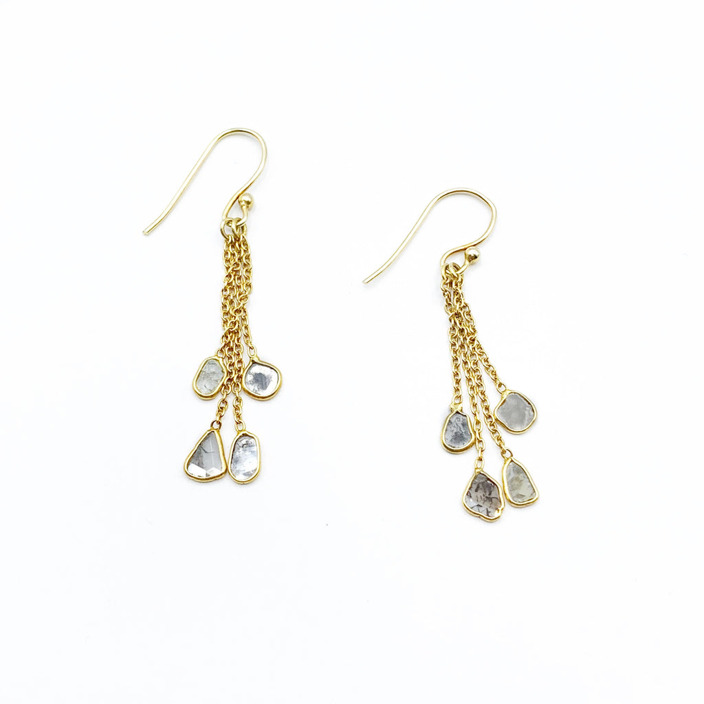 Gold and diamond slice drop earrings
