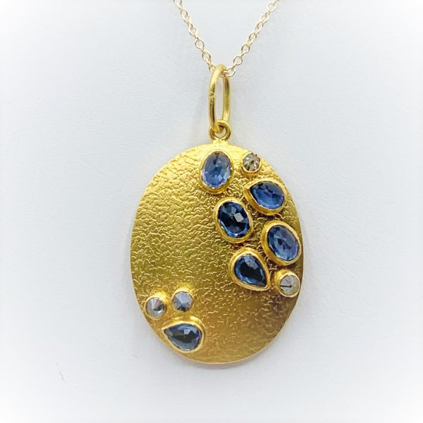 Sapphire and Diamond River Stones on Golden Disk
