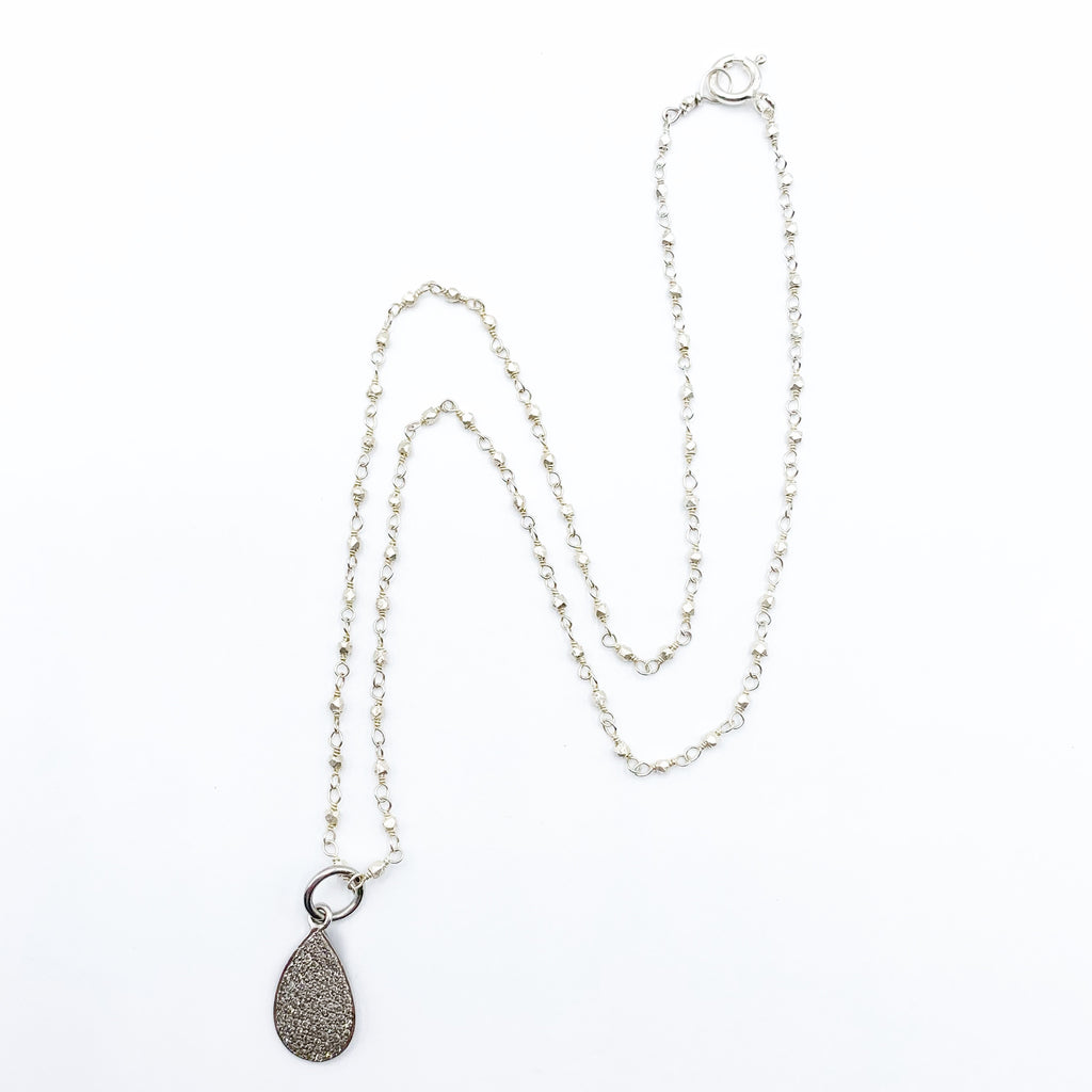 White Sterling Silver Diamond Drop Pendant