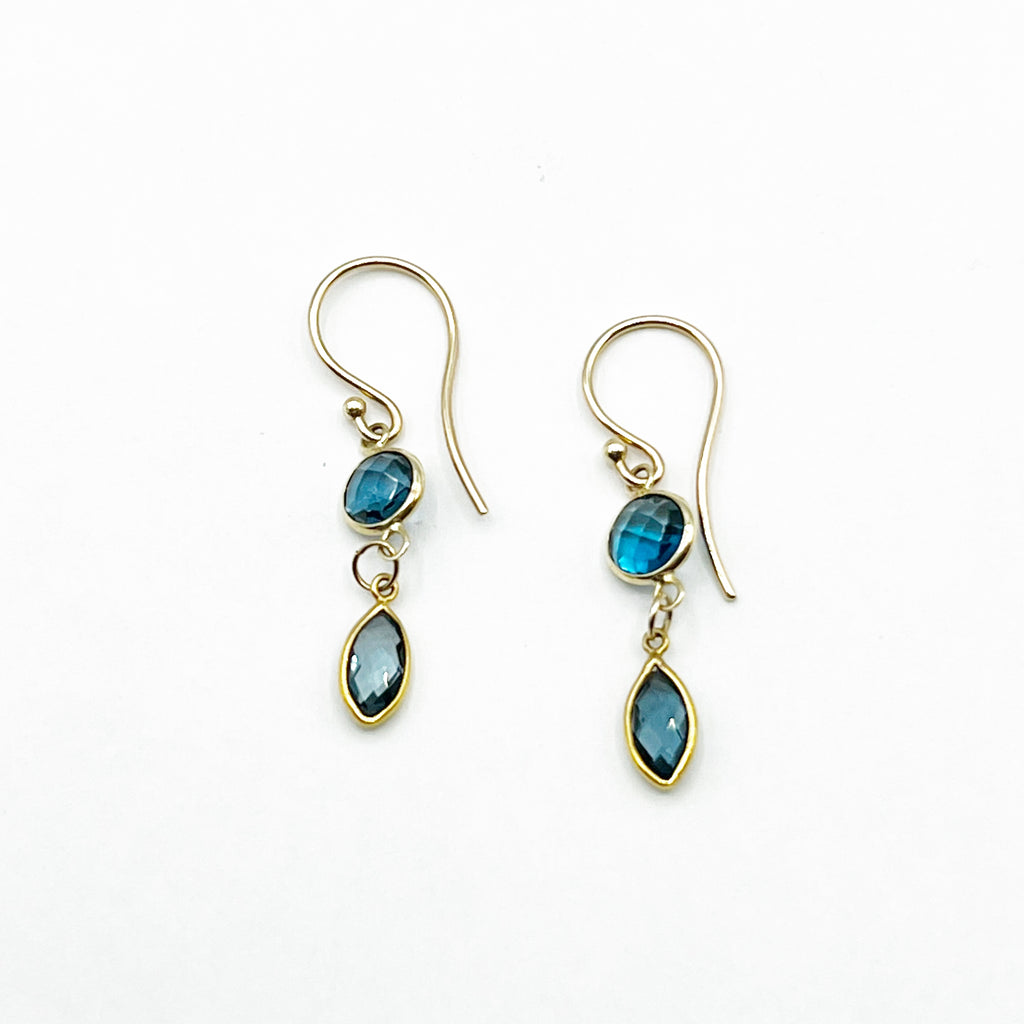 Blue Topaz and Gold  Double Drop Earrings