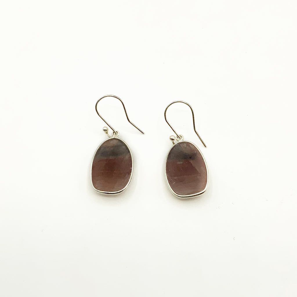 Sterling Silver Oval Ruby Drop Earrings