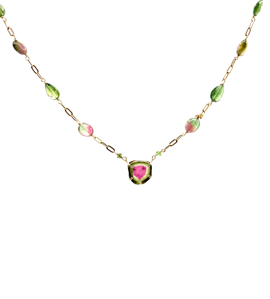 Tourmaline Necklace With 14 karat Rose Gold Chain