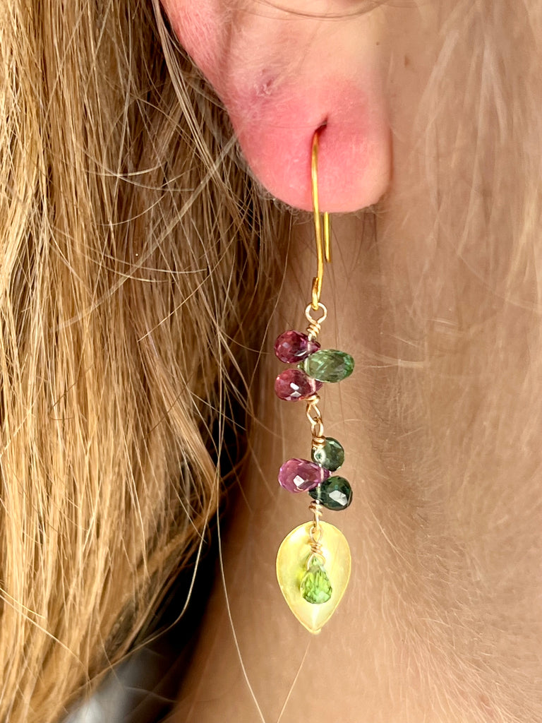 Tourmaline 18 Karat Yellow Gold Petal Drop Earrings