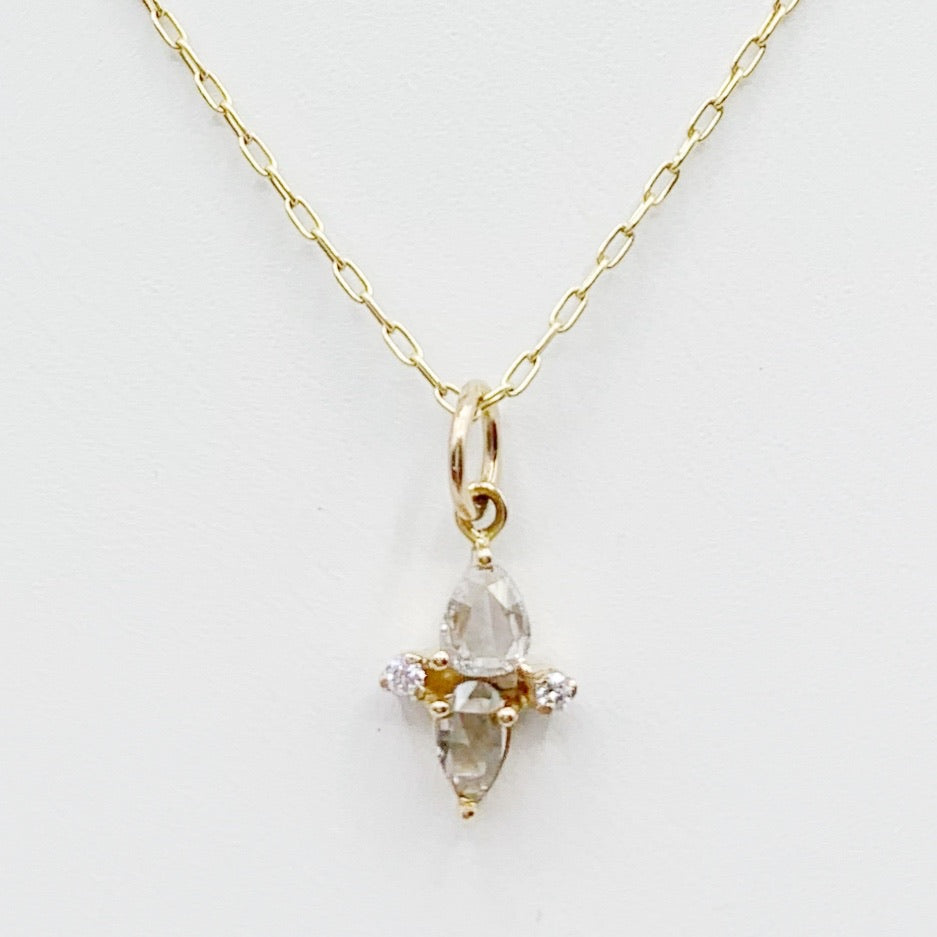 Pear Shaped and Round Diamond Greek Cross Pendant