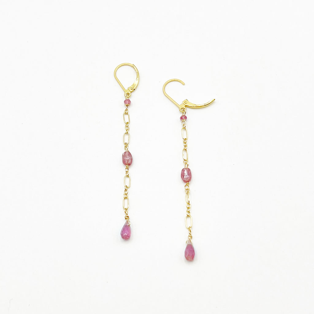 Pink Tourmaline Gold Filled Chain Drop Earrings