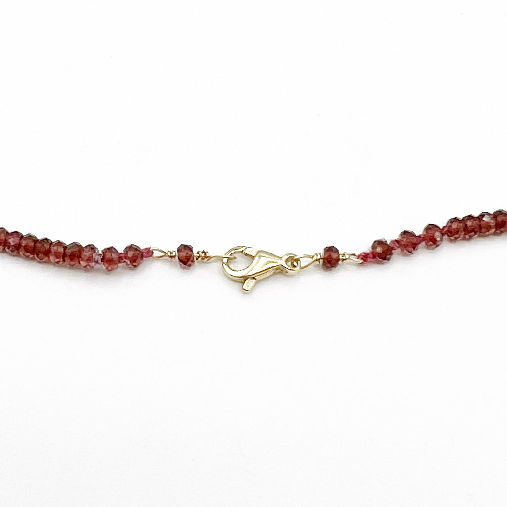 Red Garnet Beaded Necklace with Bright 18K Gold Accents