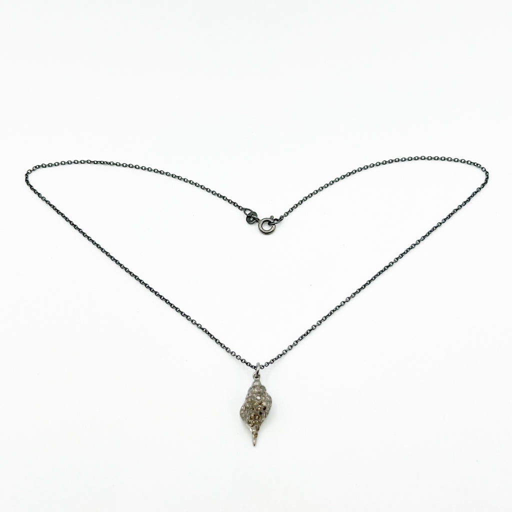 Diamond and Oxidized Sterling Silver Shell Necklace