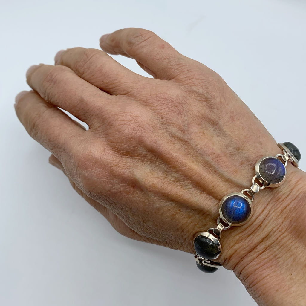 White Sterling Silver Bracelet with Round Labradorites