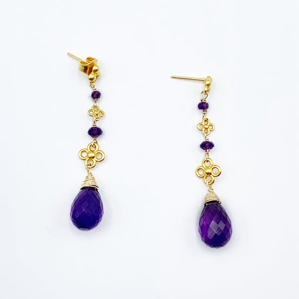 Gold Vermeil and Amethyst Drop Post Earrings