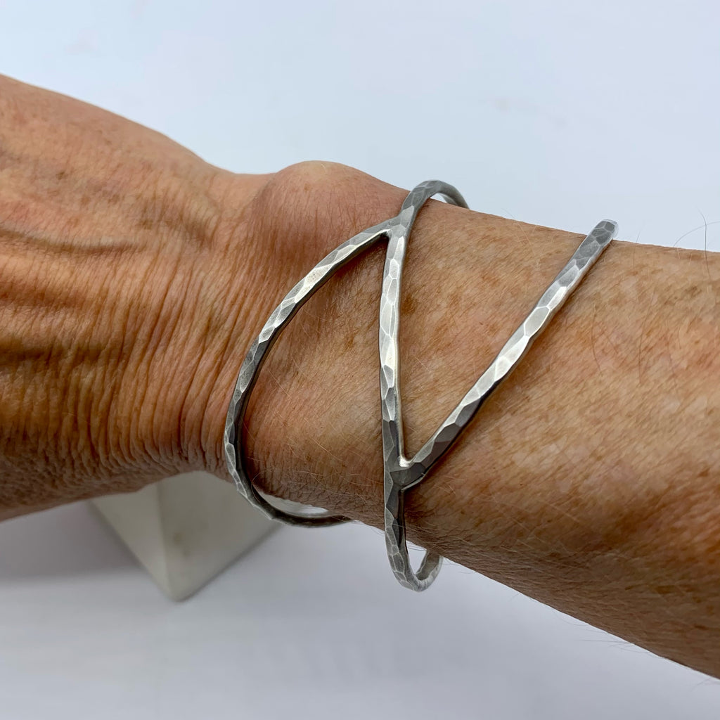 Sterling Silver Interlocking Wire Leaf Cuff