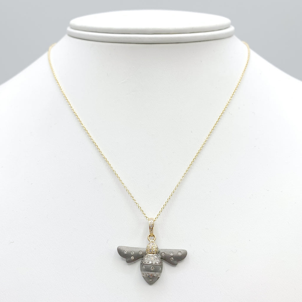 Elegant Brushed Silver Bee with Diamond Accents