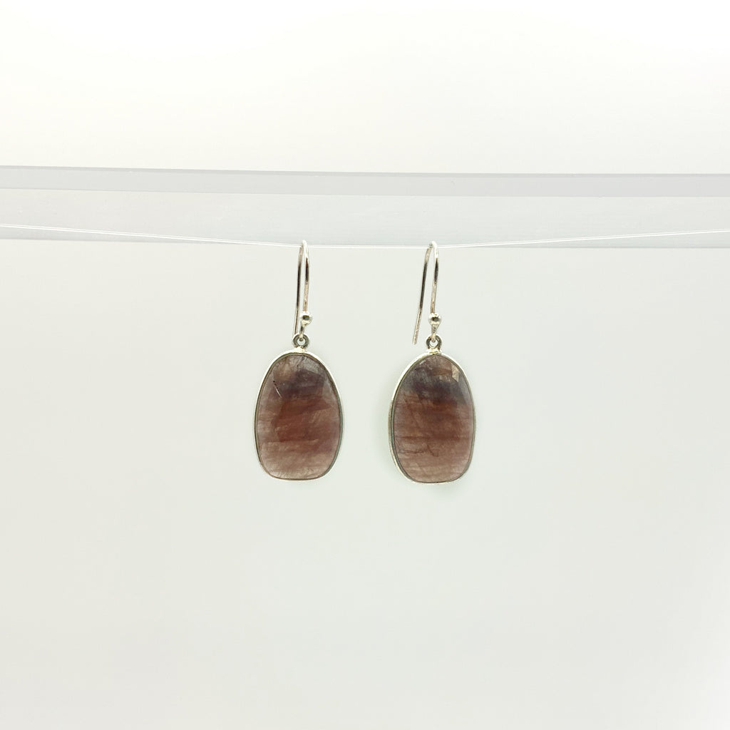Sterling Silver Oval Ruby Drop Earrings