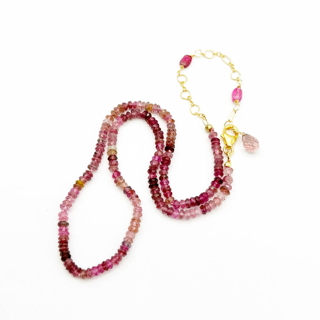 Dusty Rose Tourmaline beads with Gold