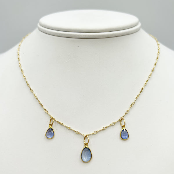 18 Karat Yellow Gold and Sapphire Drops on 14 Karat Yellow twisted link Necklace