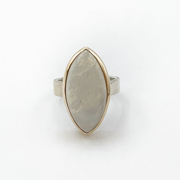 Moonstone Cat's Eye set in Gold over a Sterling Silver Band
