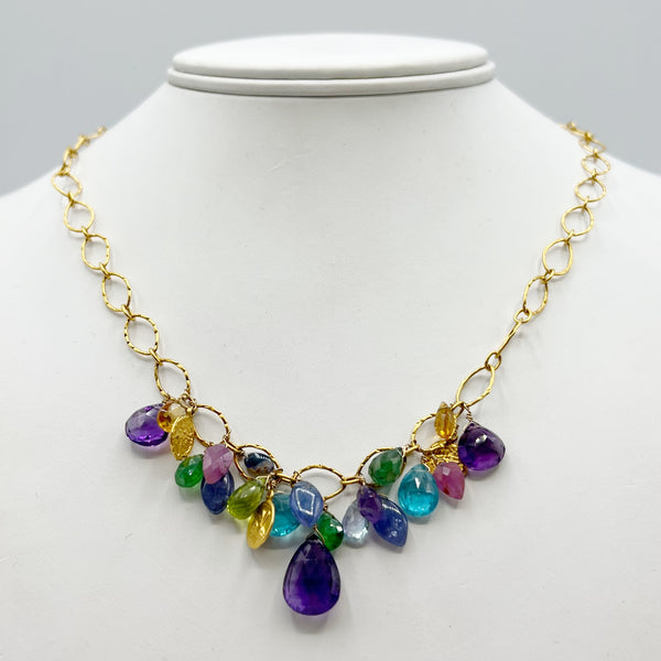 Variety Stone Drops with Gold Vermeil Chain Necklace