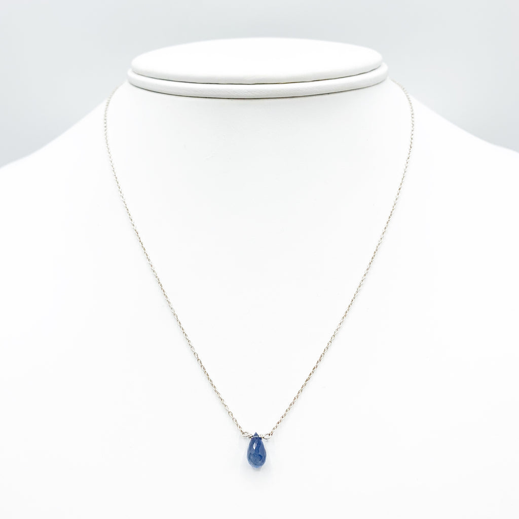 White Sterling Silver Drop Pendants with One Briolette Tanzanite