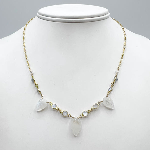 Moonstone Leaves Delicate Chain Necklace
