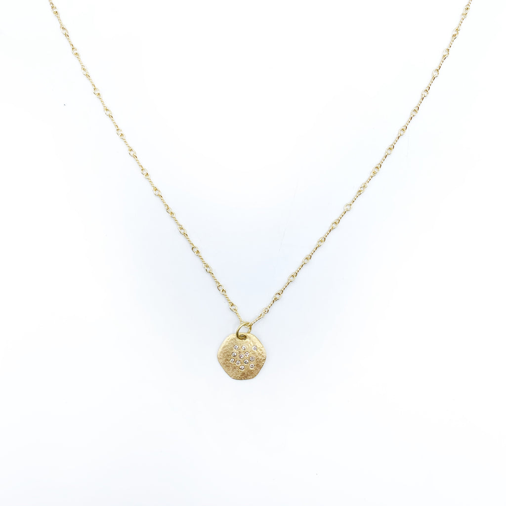 14K Yellow Satin Gold Diamond Drop Pendant