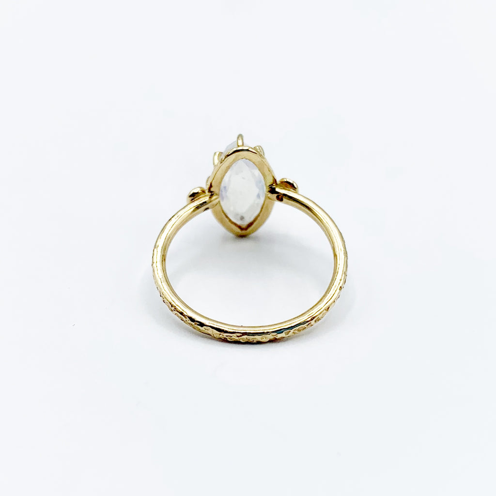 Rose Cut Moonstone Set in 14 Karat Yellow Gold with 2 Diamonds