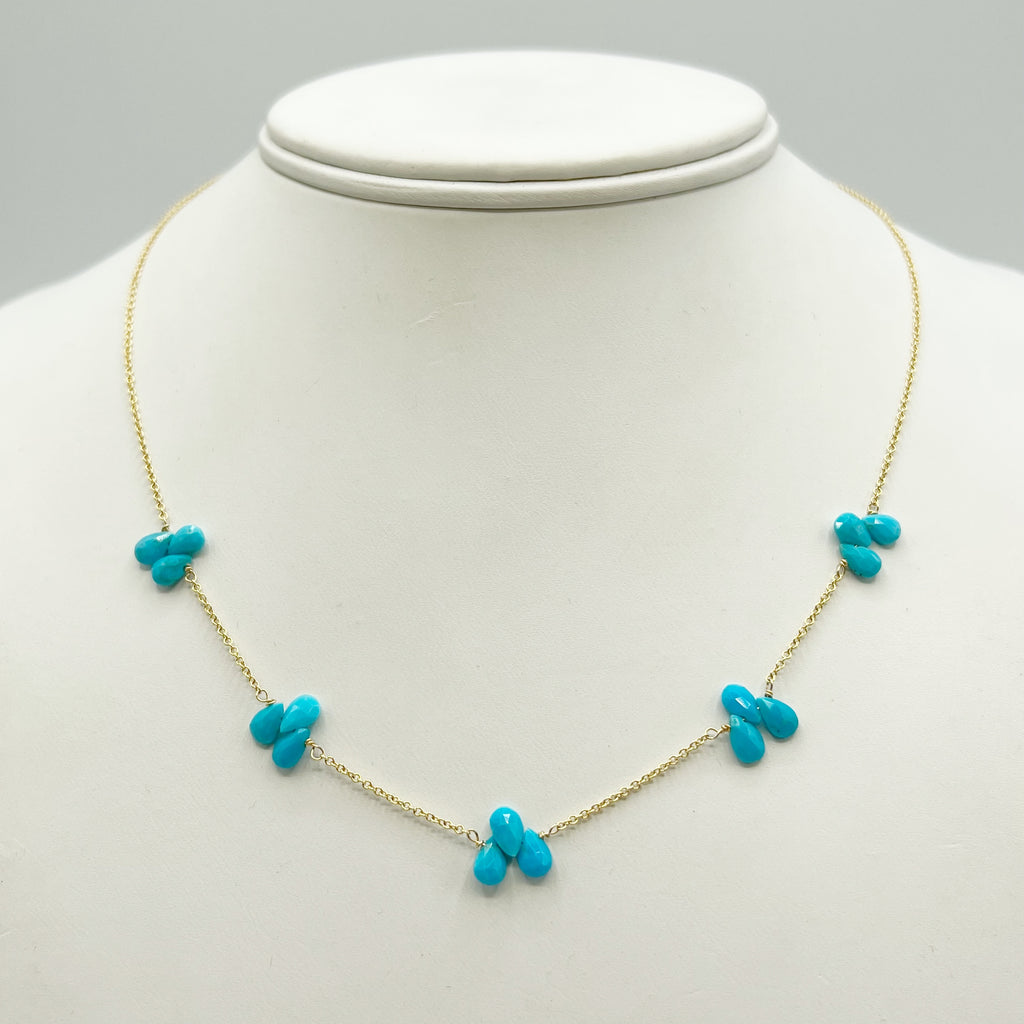 Turquoise Flower Necklace on a Gold Chain