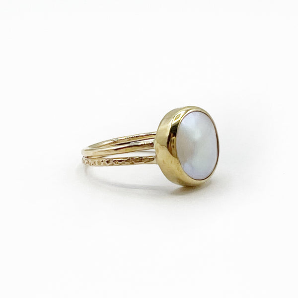 Pearl and 14 Karat Yellow Geometric Ring