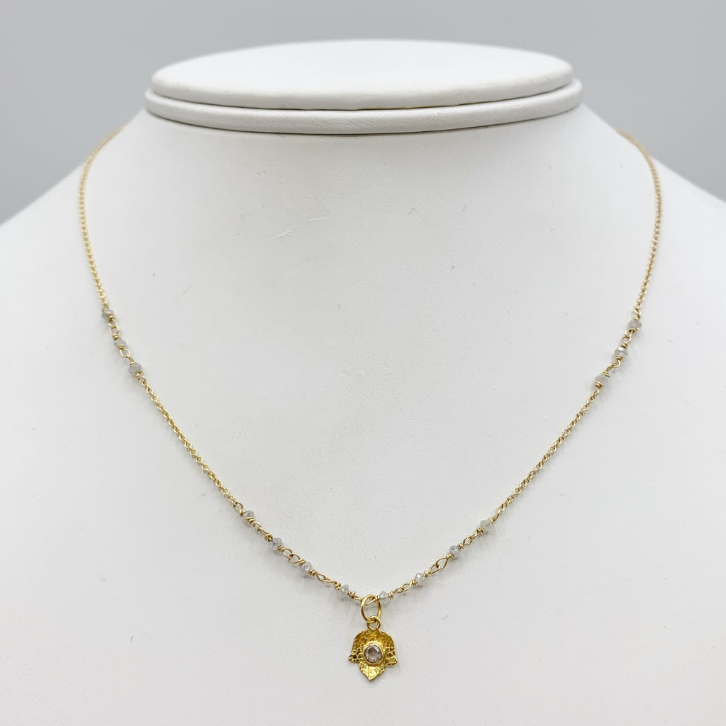 Grey Diamond Beads with Gold Chain 14 Karat Yellow Gold Necklace