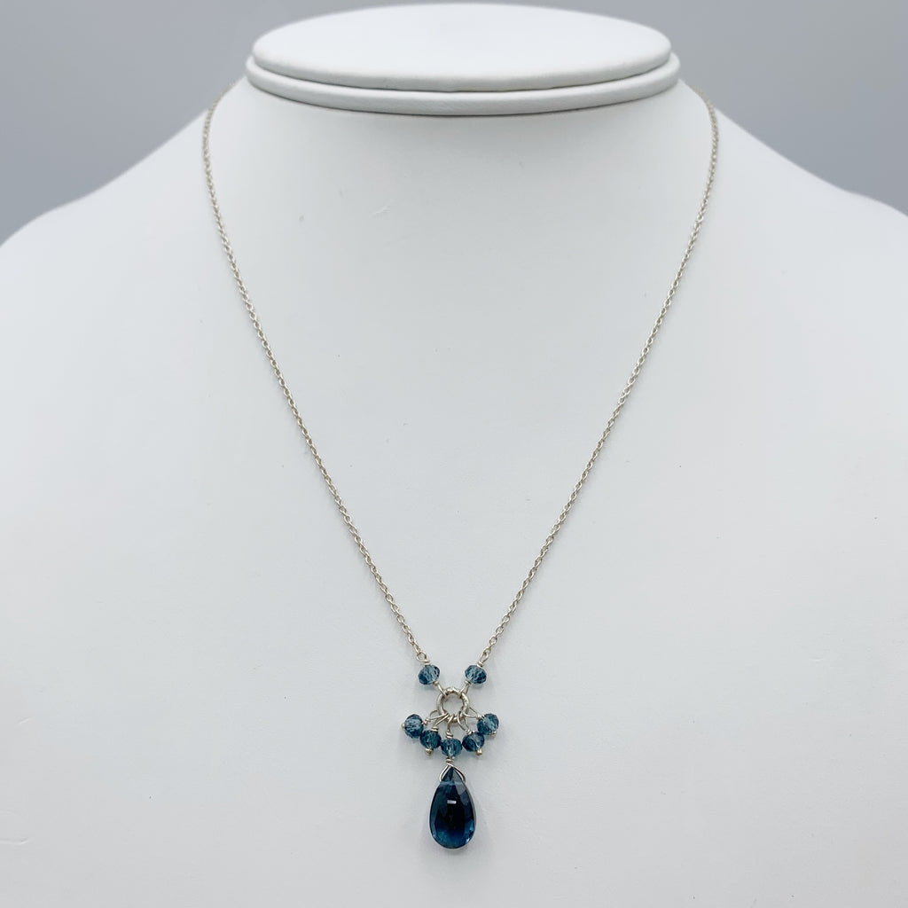 White Sterling Silver Necklace with Blue Topaz