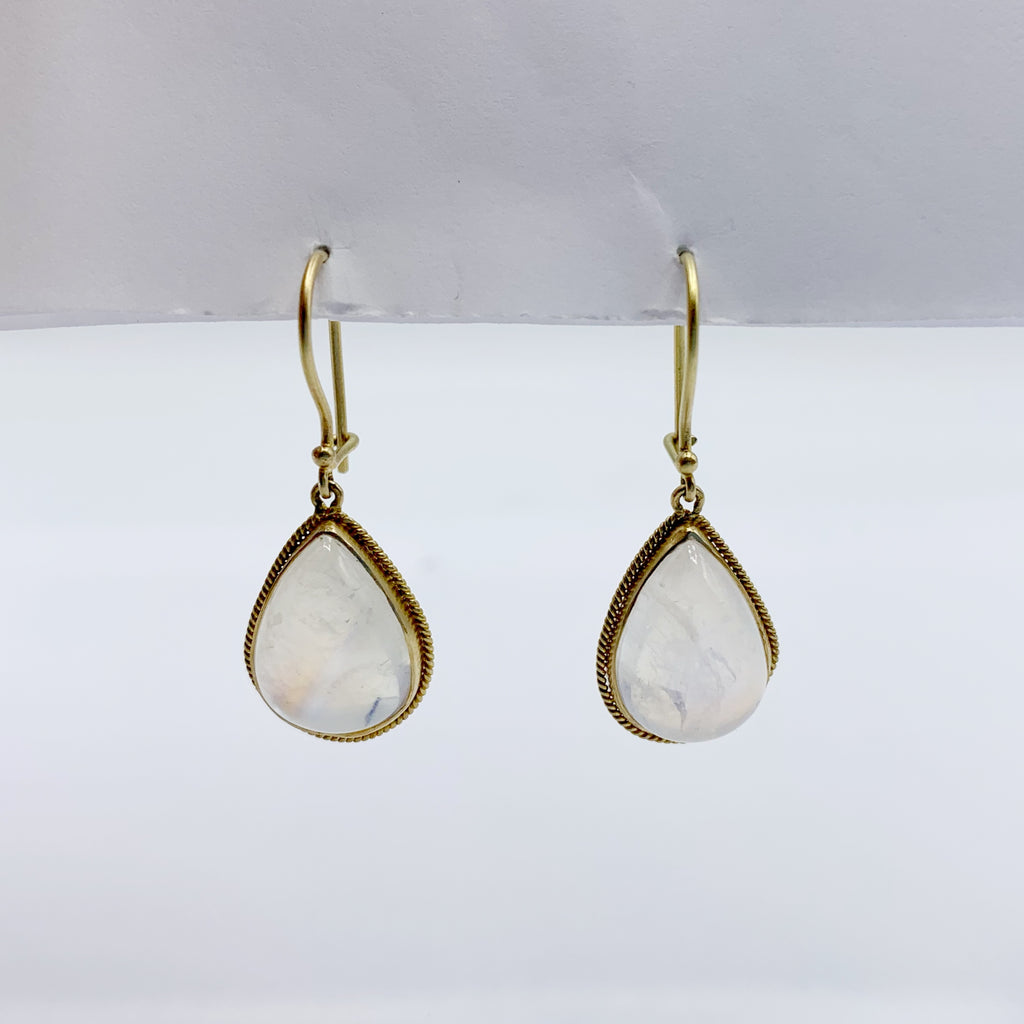 Large 18 Karat Yellow Gold Moonstone Teardrop Earrings